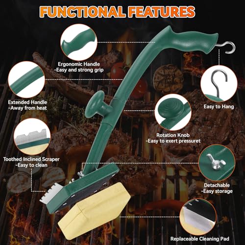Image of Grill Brush Bristle Free 22 inch Steam Cleaner, Safe for Cast Iron /Steel, BBQ Gifts for Men Dad