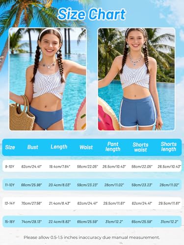 Image of Girl's 3 Piece Bikini Set Cross Strap Swimsuits for Girls Bathing Suit with Shorts Teen Swimwear Swimming Suit
