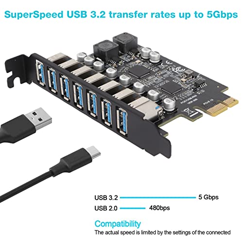 PCIE to USB 3.0 7 Ports Expansion Card,USB 3.0 Superspeed 5Gbps Front Expansion Card, PCIE USB Add in Card - Image 2