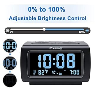 DreamSky Alarm Clock Radios for Bedrooms with Battery Backup, Large Big Numbers with Dimmer Wheel, USB Port, Bedside Digital FM Radio with Sleep Timer, Temperature, Adjustable Volume, Snooze