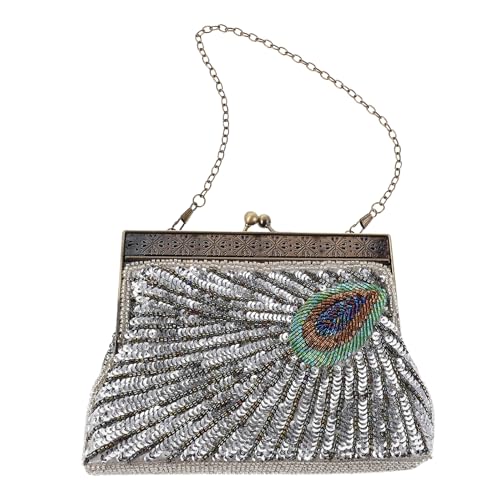 Pochette paon à perles et sequins pour femme : le cadeau rétro idéal pour une mariée