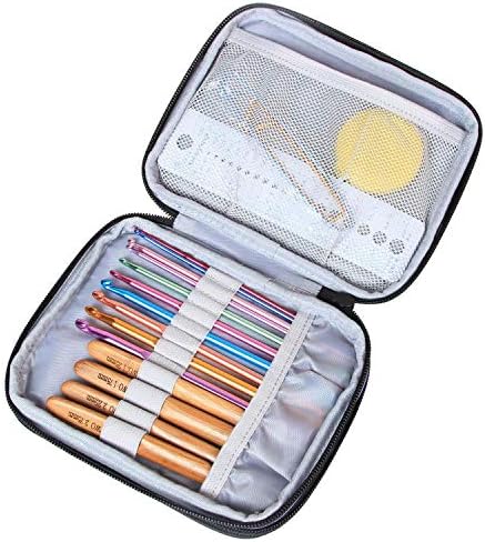 Damero Crochet Hook Case, Portable Zipped Case for Knitting Needles, Hooks and Crochet Kit, Stury Case with Double Layer, Well Made, Small Volume and Easy to Carry, Blue Dots-New Version