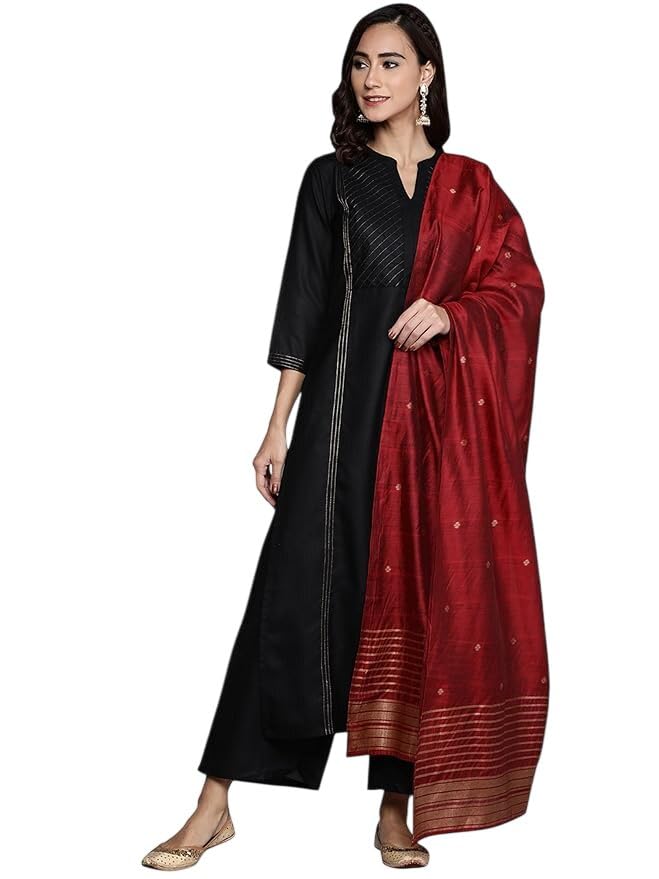 Women's Printed Cotton Straight Kurta With Palazzo & Dupatta-image-25