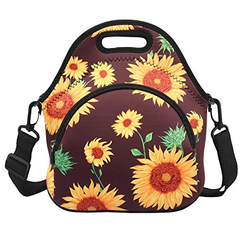Violet Mist Neoprene Lunch Bag Tote with Pocket Shoulder Strap Insulated Thermal Lunch