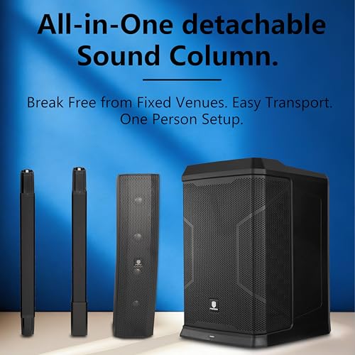 PRORECK 900EX 2000W Peak Portable Line Array Column PA System, 12\" Powered Subwoofer with Built-in DSP, TWS Bluetooth for DJs, Parties, Outdoor Events, Venues - Thumbnail 6