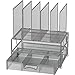 Simple Houseware Mesh Desk Organizer with Sliding Drawer, Double Tray and 5 Upright Sections, Silver