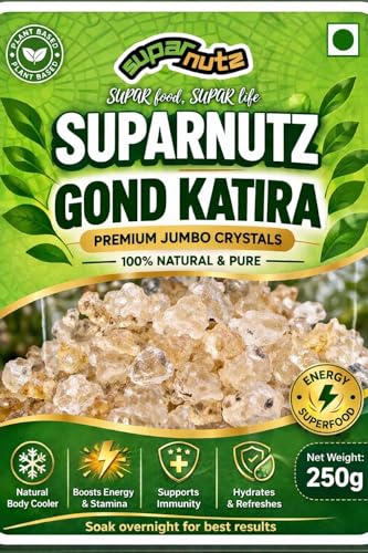 Image of Suparnutz Gond Katira Natural Edible Gum | Tragacanth Gum Crystals for Summer Drinks Sharbat Lassi and Desserts like Kheer | Helps in cooling the body | No Added Sugar or Preservatives | 250g