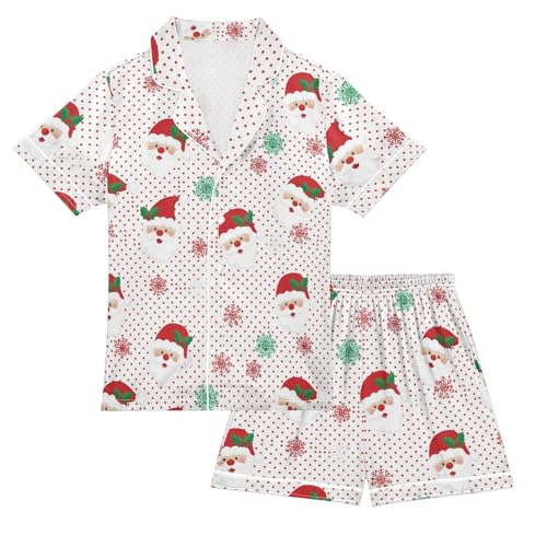 Satin Pajama Sets Short Sleeve Santa Claus Snowflakes Button Down Silky Nightwear 2 Piece PJS 5-14Y