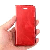 Wormcase Handytasche iPhone 5 – 5S – 5SE- Hülle – ECHT LEDER – HANDGEFERTIGT – KARTENFACH – MAGNETVERSCHLUSS- Zubehör Case Tasche Etui IPhone Flip Case Schutzhülle von WORMCASE – Farbe Rot - 5