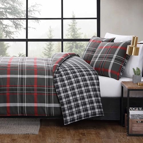 Image of Eddie Bauer - Queen Duvet Cover, Reversible Bedding Set with Matching Shams, Bedding Set (Willow Plaid Grey, Queen)