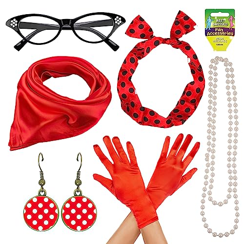 Nizirioo Rockabilly Accessoires 50 Zubehör Set 1950s Rockabilly Accessoires Damen Rockabilly Accessoires 50er Kostüm Zubehör Set 50er Jahre für Motoparty Retro Teily Party