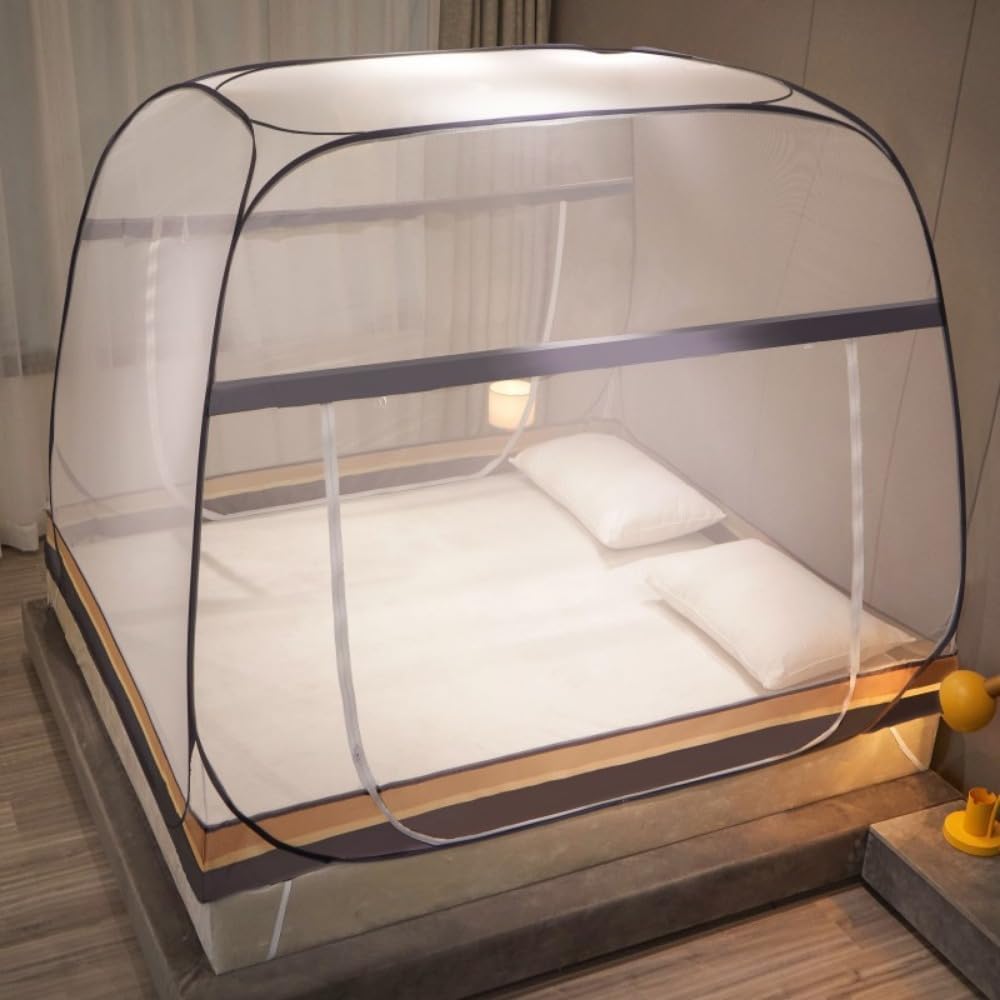 蚊帳 取り付け不要 パオ 蚊帳 折りたたみ式 取り外し可能 洗える 防塵トップ メッシュトップ 底なし (両開き扉 フルボトム [ス