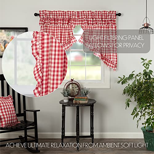 VHC-Brands-Farmhouse-Kitchen-Annie-Rod-Pocket-Cotton-Drawstring-Ties-Ruffling-Buffalo-Check-Curtain-Prairie-Swag-Set-36x36x18-Red VHC Brands Farmhouse Kitchen Annie Rod Pocket Cotton Drawstring Ties Ruffling Buffalo Check Curtain Prairie Swag Set 36x36x18 Red