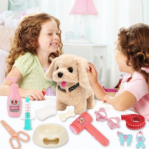 Hund Spielzeug Kinder,Interaktives Plüsch Hund mit Leine der Läuft und Bellt Schwanzwedeln Kuscheltier,Hund Elektrisch Haustier Rollenspiel Spielzeug Geburtstag Geschenke für Mädchen 3 4 5 6 Jahre