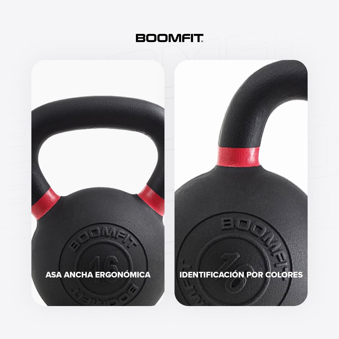 BOOMFIT Kettlebell Hierro Fundido 4-24 kg | Pesa Rusa Fuerza y Cardio