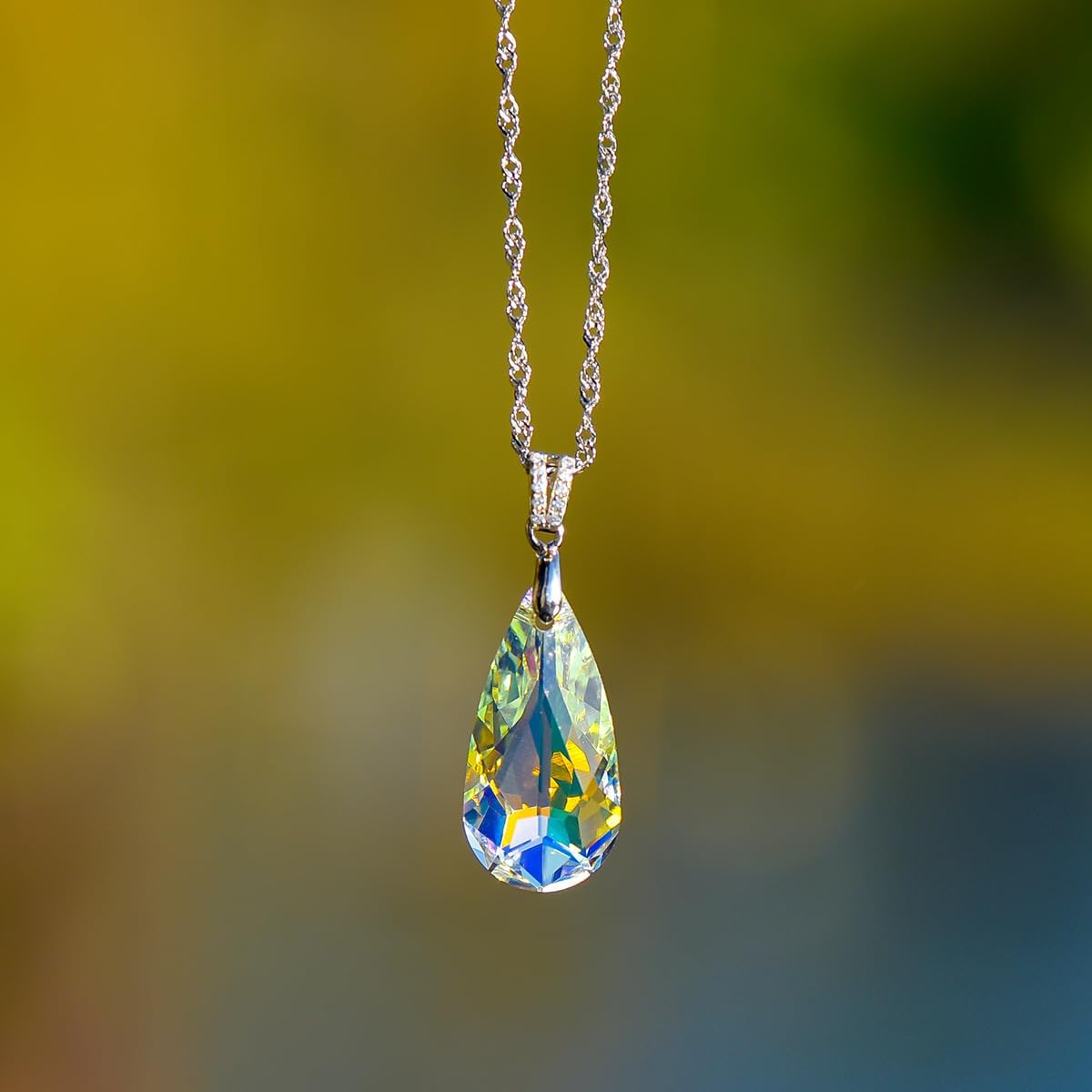 Water Drop Teardrop Pear Shape Austrian Crystal Pendant Necklace for women 925 Sterling Silver Handmade Chain Jewelry Gift - Image 3