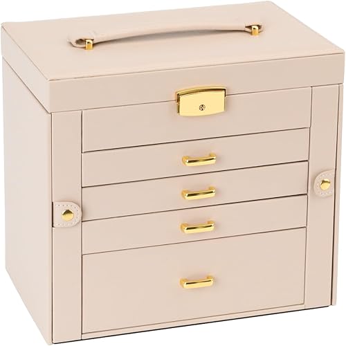 Miniatura 8 de V-LAFUYLIFE Joyero para mujer organizador de joyas de 3 capas con tapa de cristal 2 cajones cajas de joyería de almacenamiento de anillos aretes