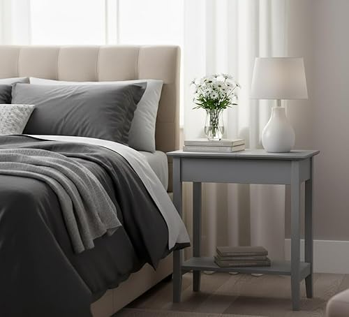 Miniatura 9 de Naomi Home Roxy Mesa auxiliar estrecha: elegante mesa auxiliar delgada con almacenamiento superior abatible y estante abierto, mesita de noche gris