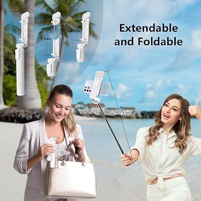 Selfie Stick Tripod, 40 in Retractable Tripod for iPhone with Wireless Remote Control & Light, Portable Phone tripods for Photograph, Live Streaming, Video Recording, Compatible with All Cellphones