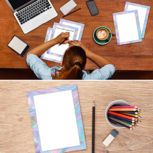 Estune 200 Pcs Stationery Computer Paper 8.5 X 11'' Bulk Iridescent Border Stationary Letterhead Paper Printer Paper For Classroom Writing Letter School Printer Supplies For Kids Office Home Family #TOP4