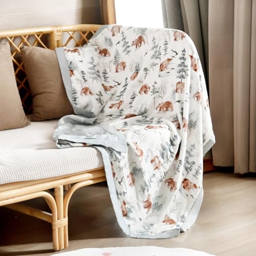 Image of GRSSDER Muslin Cotton Quilt Blanket - Silky Soft and Breathable Baby Blanket Quilt, Oversized Muslin Blankets for Newborns, Toddlers & Kids, 6 Layers Reversible Design for All Seasons, 47 inch x 47 inch