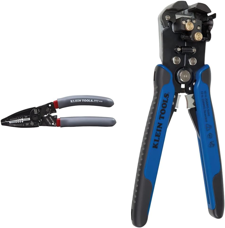 Klein Tools 1019 Klein Kurve Wire Stripper/Crimper/Cutter for B and IDC Connector & 11061 Self-Adjusting Wire Stripper/Cutter, Heavy Duty, for 10-20 AWG Solid, 12-22 AWG Stranded