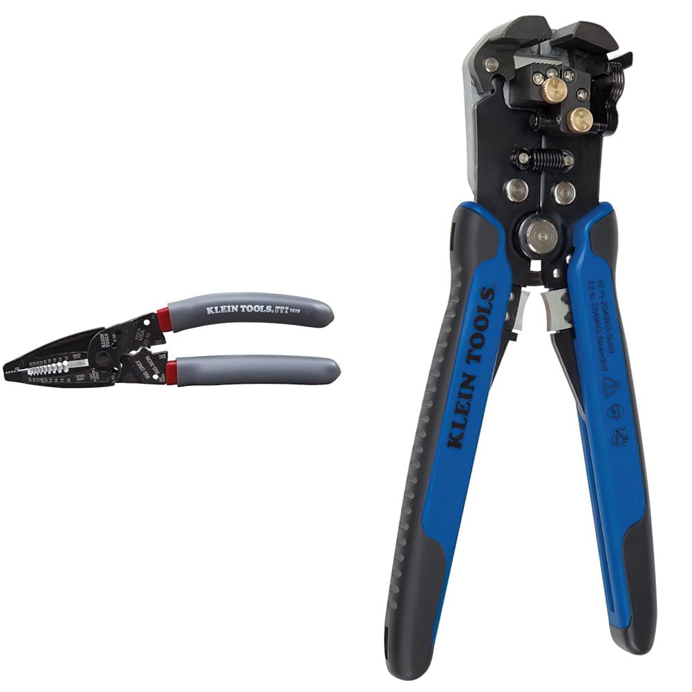 Klein Tools 1019 Klein Kurve Wire Stripper/Crimper/Cutter for B and IDC Connector & 11061 Self-Adjusting Wire Stripper/Cutter, Heavy Duty, for 10-20 AWG Solid, 12-22 AWG Stranded