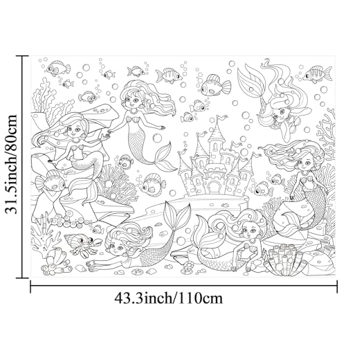 Image of Tevxj Mermaid Coloring Poster for Kids Giant Coloring Poster Summer Party Decoration Games Coloring Tablecloth Books Huge Large Pages Sheets Paper Roll for Craft Activity Classroom Supplies