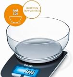 Beurer KS25 Digital Kitchen Scale | With 1.2l weighing bowl | Tare weighing function | Adjustable between kg, g, lb, oz | 3kg weight capacity, black - 3
