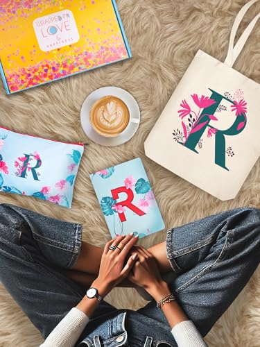 Image of DOODLE Monogram R Diary Gift Set with Tote Bag and Pouch | B6 Soft Bound Ruled Notebook | Stationery Gift Set for Women