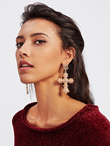 Cross Earrings,Gold Big Baroque Drop Earrings,Rhinestone Large Cross Earrings,Retro Court Earrings For Women Girls Teen Halloween Boho Gifts #TOP1