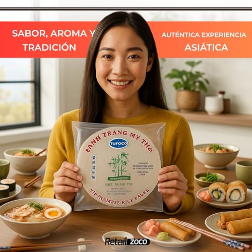 Miniatura 5 de Papel De Arroz Comestible, Wafer Paper, Obleas De Arroz, Banh Trang, Apto Para Rollitos, Dumplings, Recetas Dulces, Saladas, Para Freír, Al Vapor, 340 Gramos, Sin Gluten, Tamaño 22 Cm
