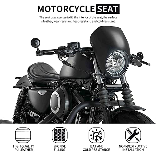 Dreamizer Sportster Solo Seat For Motorcycle - Spring Driver Seat Saddle Compatible With Iron 883 1200 Custom Chopper Bobber - Black Leather #TOP4