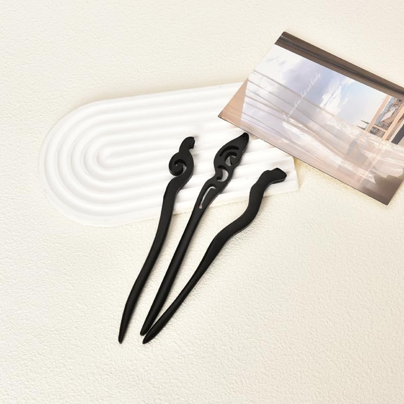 Miniatura 6 de Palillos de madera chinos japoneses para mujeres y niñas, tenedor de madera vintage, para adolescentes y niñas, accesorios para cabello largo, 3