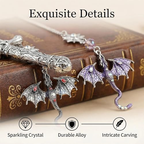 UJBVCX 2 Stück Drache Schwert Lesezeichen, Lesezeichen Metall, Fantasy Lesezeichen, Einzigartiges Geschenk für Frauen Männer