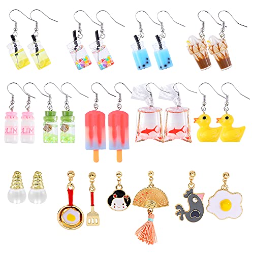 13 PCS Funny Earrings for Teen Girls - Cute Weird Earrings, Boba Milk Tea, Watermelon Popsicle, Yellow Rubber Duck, Y2k Weird Earrings for Women.…