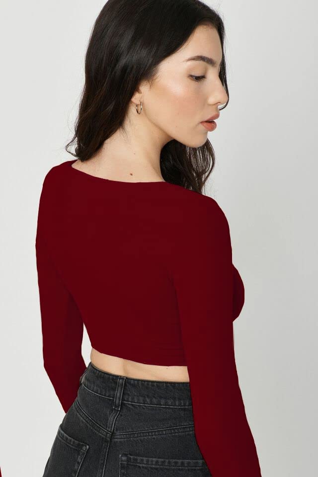Image of SIGHTBOMB Ribbed Fullsleeve Corset Tops for Women (Small-Medium, Maroon)