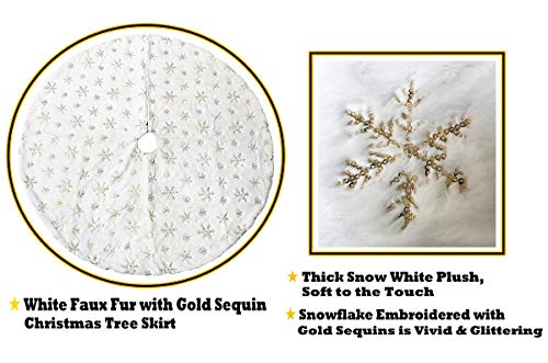 Aogu 48 Inch Sequin Faux Fur Christmas Tree Skirt Decoration For Merry Christmas Party White Plush Gold Sequin Snowflake Xmas Christmas Tree Skirt Decorations #TOP2