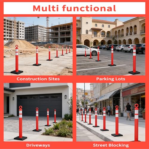 3 Pack 42 Inch Orange Traffic Delineator Posts, Heavy-Duty Safety Posts with 360° Reflective Collars and Weighted Base for Construction, Road Work, Warehouse, Parking Lot Control by SierraSquad - Image 4