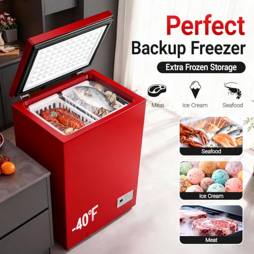 Image of Low temperature Chest Freezer - 3.5 Cu Ft with 2 Removable Baskets - Reach In Freezer Chest 14℉ to -40℉ Match Day Parties, Home Bar Game Day &Soccer Party