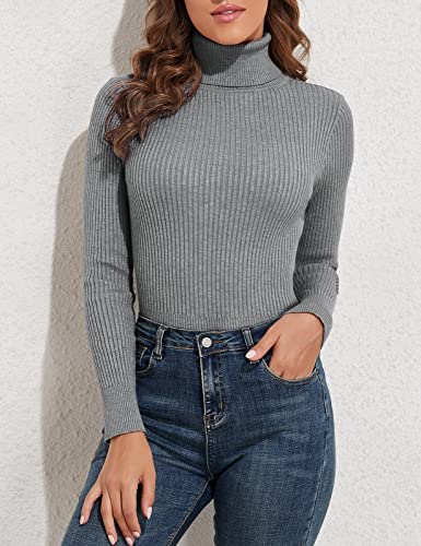Image of PrettyGuide Women's Ribbed Turtleneck Long Sleeve Sweater Tops
