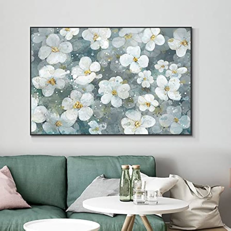 Amazon.co.jp: アートパネル北欧の白い花のキャンバスの絵画