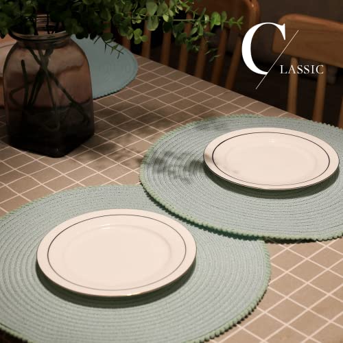 Round Braided Placemats 15 Inch Round Table Mats For Dining Tables Natural Woven Heat Resistant Place Mats Set Of 6 (B Mint Green) #TOP4