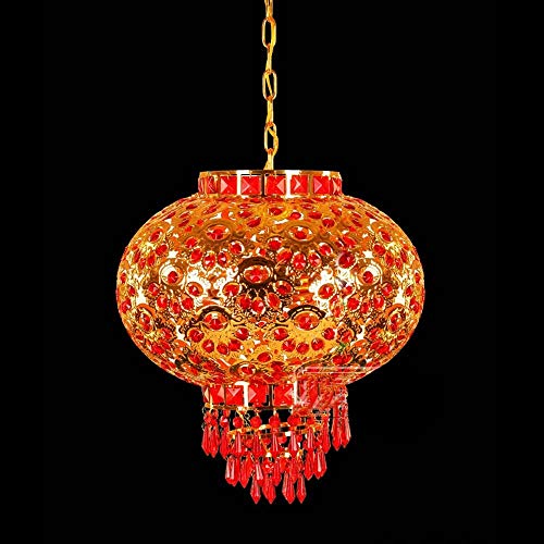 Suspension escalier lanterne rouge décoration maison lustre doré