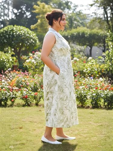 Image of Indietoga Women Plus Size Floral Print Cotton Midi A-line Dress (XL to 7XL)