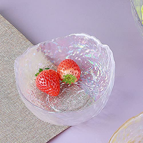 Halyuhn 7.5 Inches Decorative Glass Serveware Bowl, 50 Oz Dining Party Serving Bowl, 3 Inch Deep Irregular Fruit Salad Mixing Bowl, Hammered Round Dinnerware Bar Bowl Plate With Wavy Edge Candy Dish L #TOP5