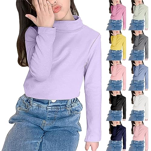 Boys Girls Soft Cotton Uniform Long Sleeve Turtleneck Shirts Solid Color Autumn T-Shirt for Kids
