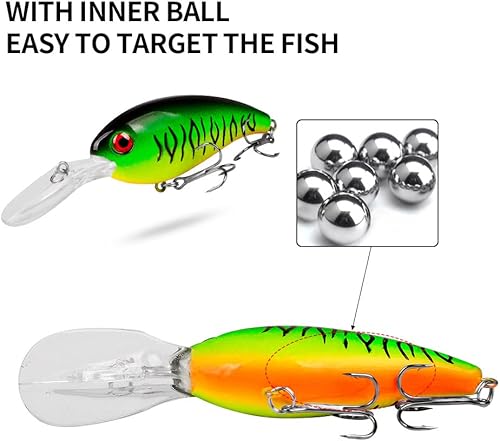 Miniatura 5 de Minnow Lures Popper Set Crankbaits, Cebos duros de pesca, con gancho agudo, Swimbaits Boat Topwater Señuelos, para trucha lubina perca