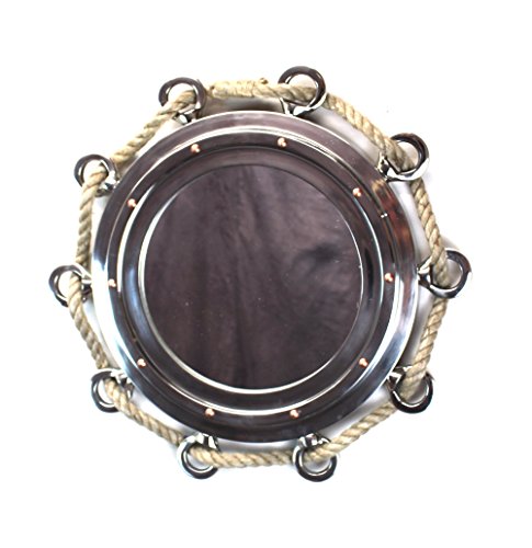 The King's Bay Big Silver Finish Porthole Mirror with Rope Nautical Ships Boat Decor
