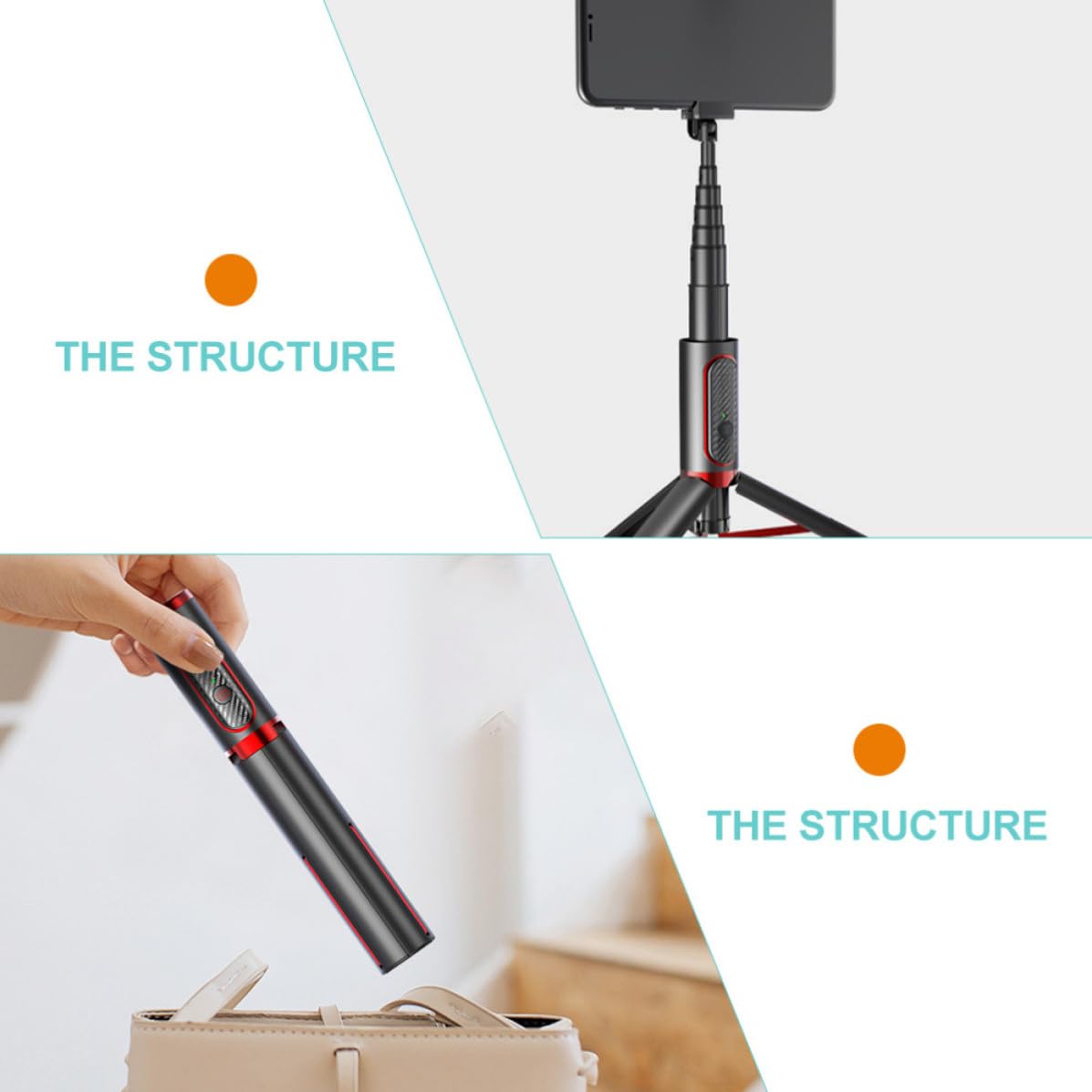 OSALADI Bastone Selfie Treppiede Portatile in Lega di Alluminio con Telecomando Wireless 50mah Multi-funzione Facile da Trasportare per Scatti e Feste